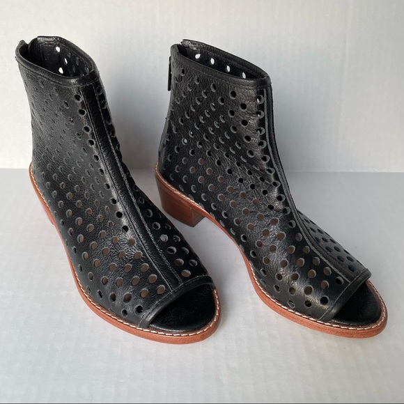 Loeffler Randall Ione Black Laser Cut Perforated Open Toe Ankle Bootie size 7 - Picture 3 of 12